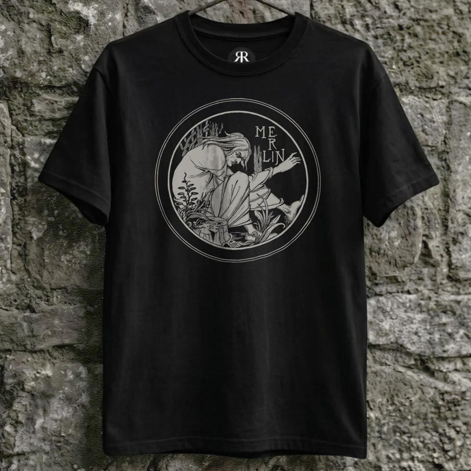 Merlin Shirt - Aubrey Beardsley, Arthurian Legend Graphic Tee M
