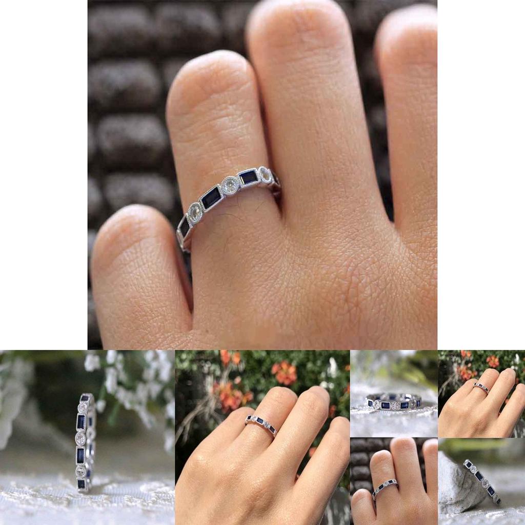 Versilberter Naturstein Weißer Saphir und Blauer Topas Eleganter Ring für Damen