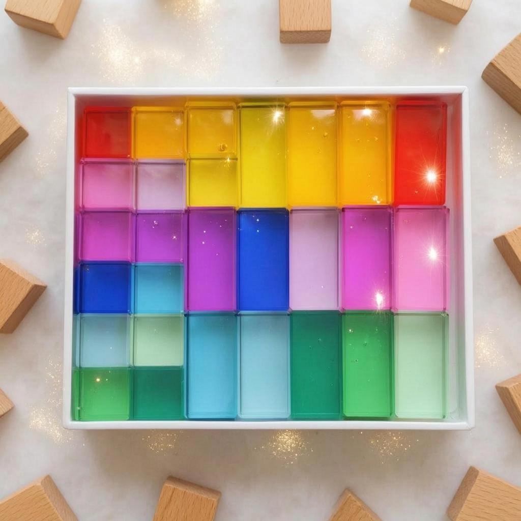 28 Pieces Rainbow Acrylic Blocks Clear Translucent Building Glossy Educational Toy
