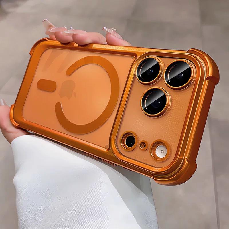 

High-Quality Matte Magnetic Suction Airbag Case for iPhone 17 PRO, 16, 15 - Full Coverage, Anti-Drop Protection. iPhone 15 Pro Max оранжевый