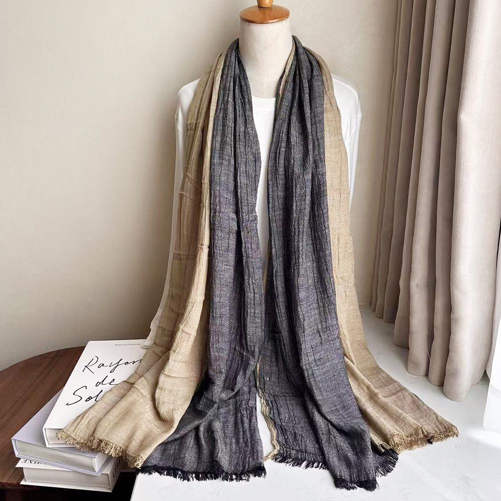 Autumn/Winter Cotton-Linen Color Block Scarf: Korean-Style Shawl for Women & Men