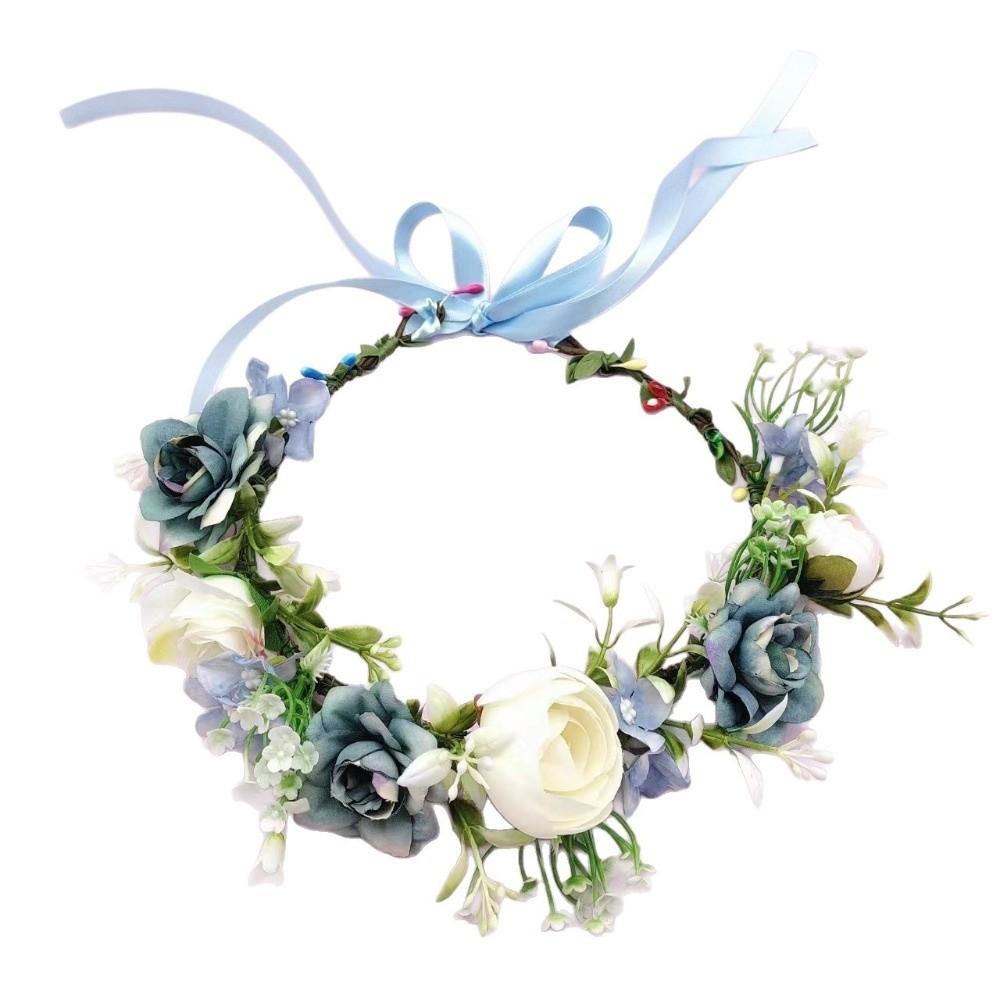 Vintage Forest Flower Wreath Adjustable Ribbon Plastic Floral Headband Flower Flower Leaf Headbands Wedding