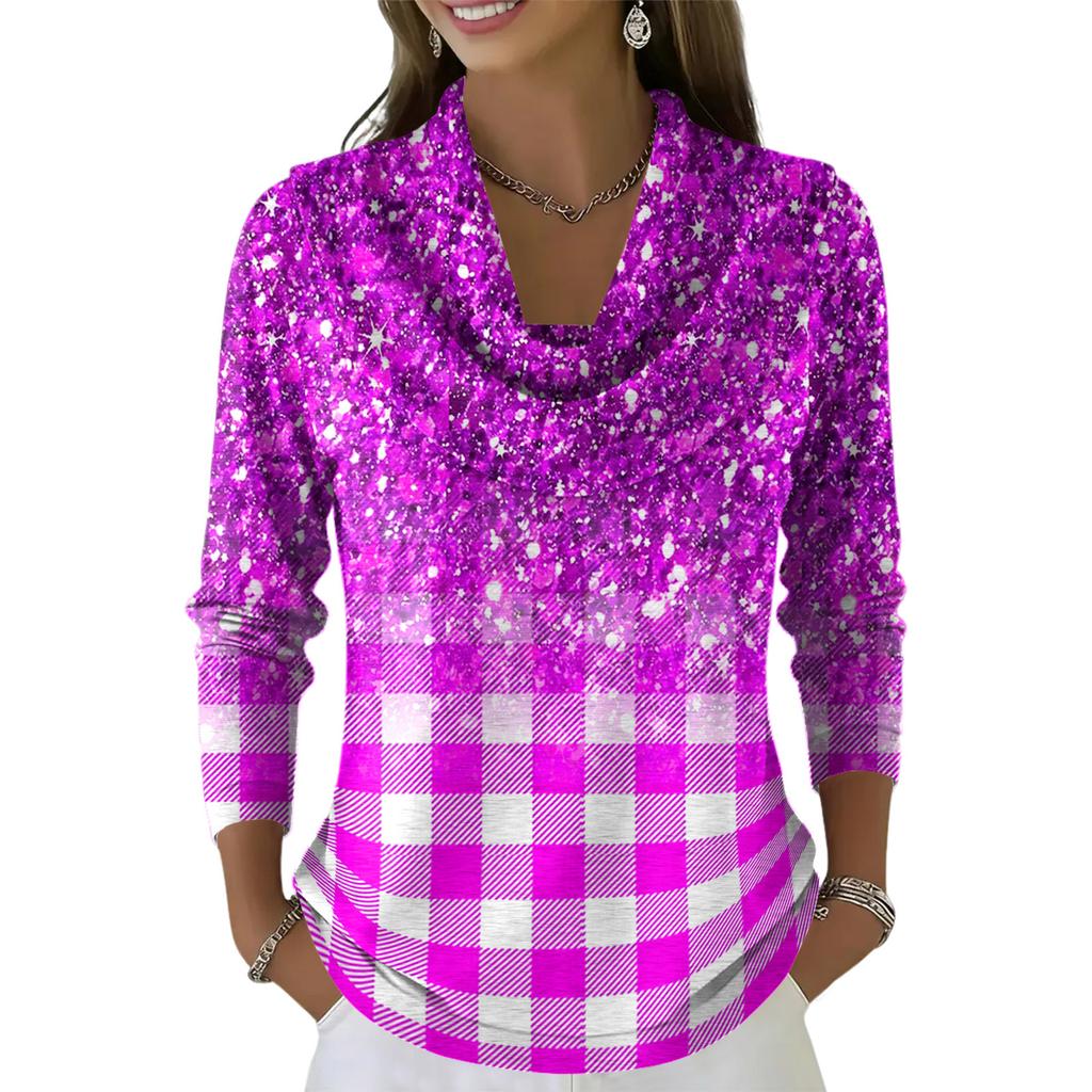 Dámský ležérní a módní svetr s dlouhým rukávem a potiskem, kulatým výstřihem