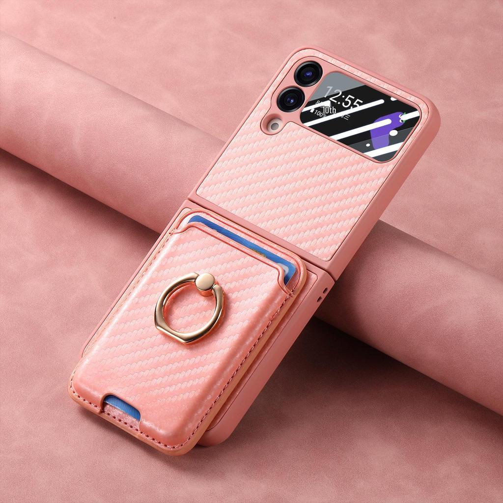 Samsung Z Flip6 Carbon Fiber Phone Case with Magnetic Card Holder for Z Flip5