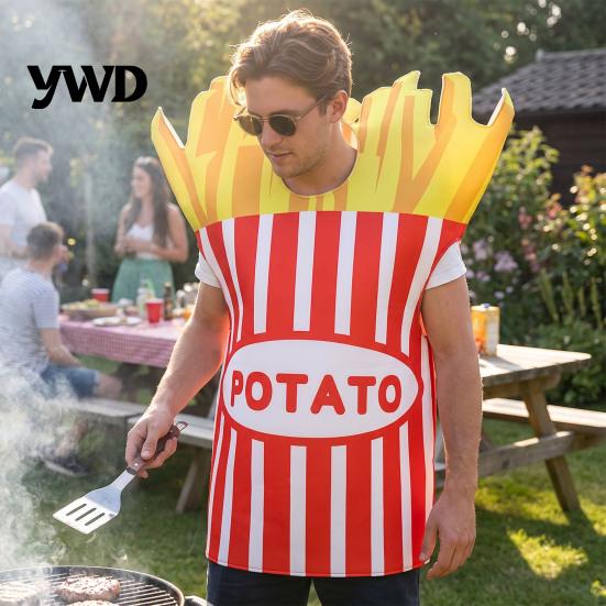 Funny Hot Dog Costume Adults Fast Food Costume, Unisex Hamburger French Fries Stage Performance Cosplay Dress Up Outfit for Halloween Holiday Party