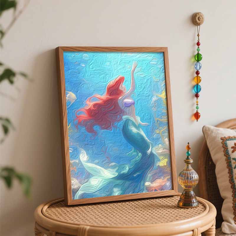 Disney Oil Painting DIY Digital Painting The Little Mermaid Underwater Scene HandPainted Living Room Entryway Wall Art.