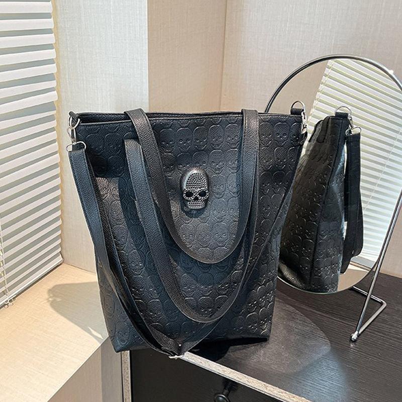 Bolso de Hombro de Gran Capacidad Bolso Tote Vintage de Calavera de Halloween para Mujer Monedero con Billetera Bolso de Mano Moderno de Cuero Sintético