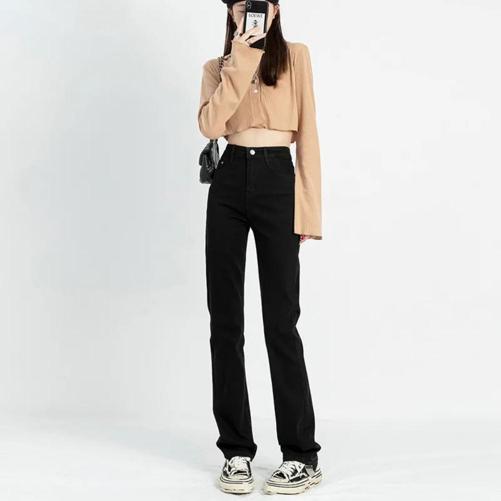 Commuter casual jeans women's spring and autumn new Korean high waist and thin loose versatile straight trousers ins tide