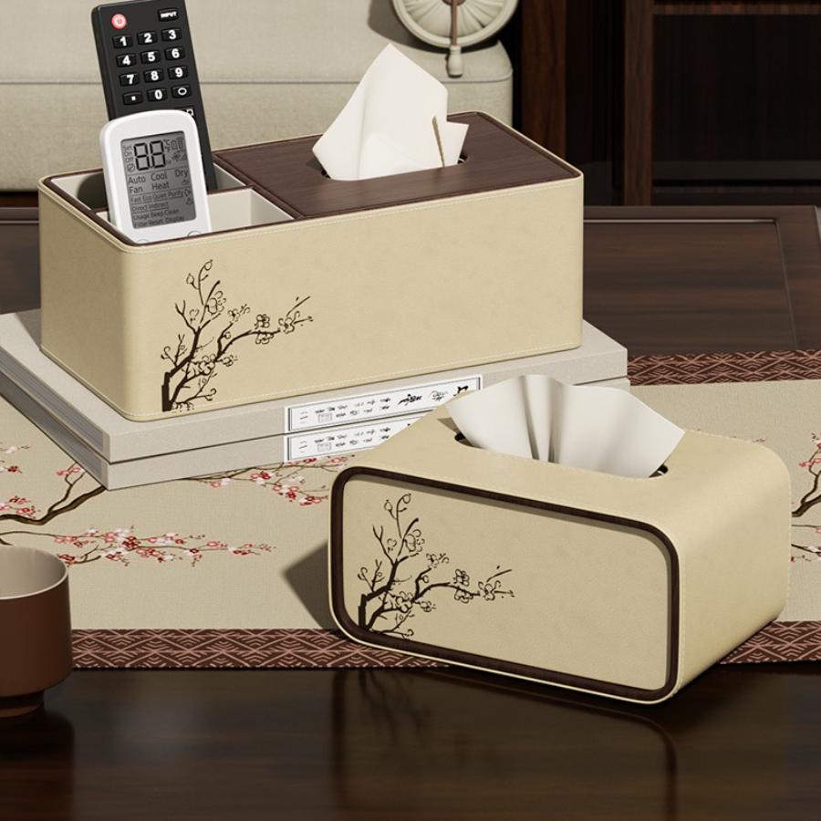 Chinese Style Plum Blossom Tissue Box Premium Feel PU Tissue Box Holder Home Living Room Coffee Table Tissue Case Napkin Holder