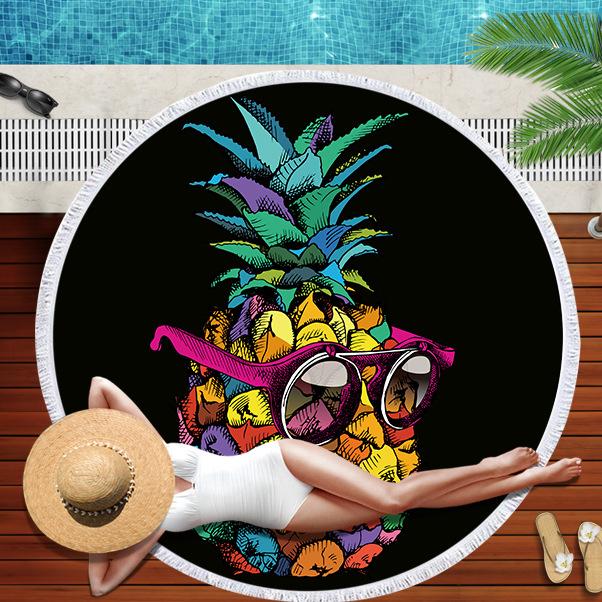 Tropical Fruit Pineapple Beach Towel Microfiber Floral Bath Shower Towels Round Beach Blanket Summer Swimming Shawl Yoga Mat