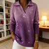 Women Sweater Lapel Long Sleeve Shimmering Sequin Detail Gradient Design Loose Fit Knitting Tops Loose Fit Winter Knitwear