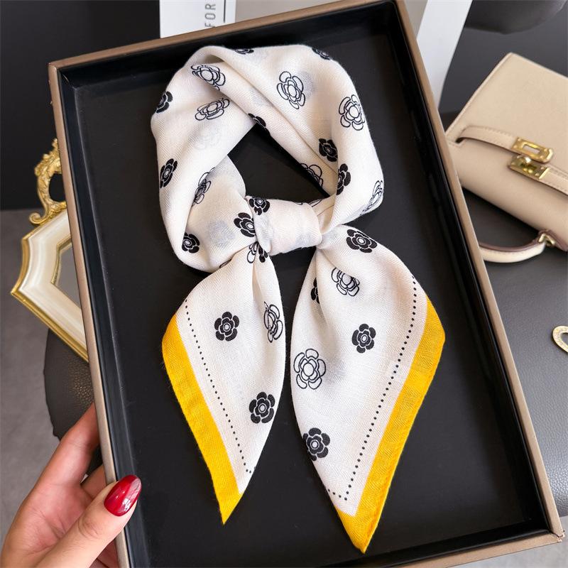 Luxury Brand Linen-Cotton Print Square Scarf Women Neck Tie Female Hair Bandana Headkerchief Shawl Wrap Hijab Echarpe