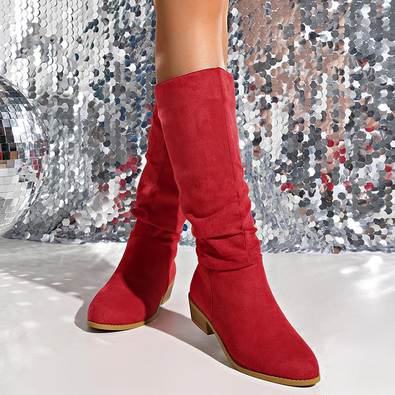 Dámské boty na středním podpatku s špičatou špičkou Kozačky do půli lýtek Trend 2025 Módní Ležérní Skládané Vysoké kozačky Nové Semišové Goth Lodičky Mujer Botas