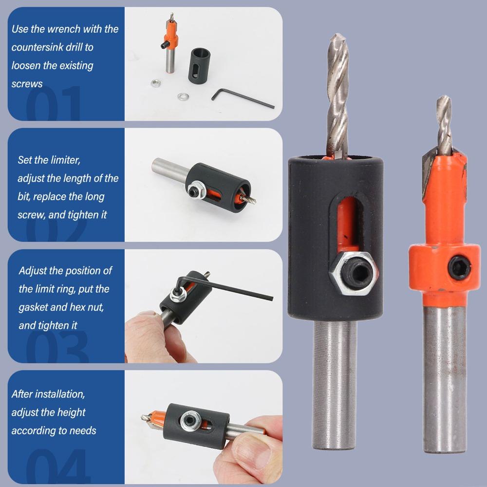 5pcs High Carbon Steel Countersink Drill Bit Set Round Shank Woodworking Drill Bit For Woodworking