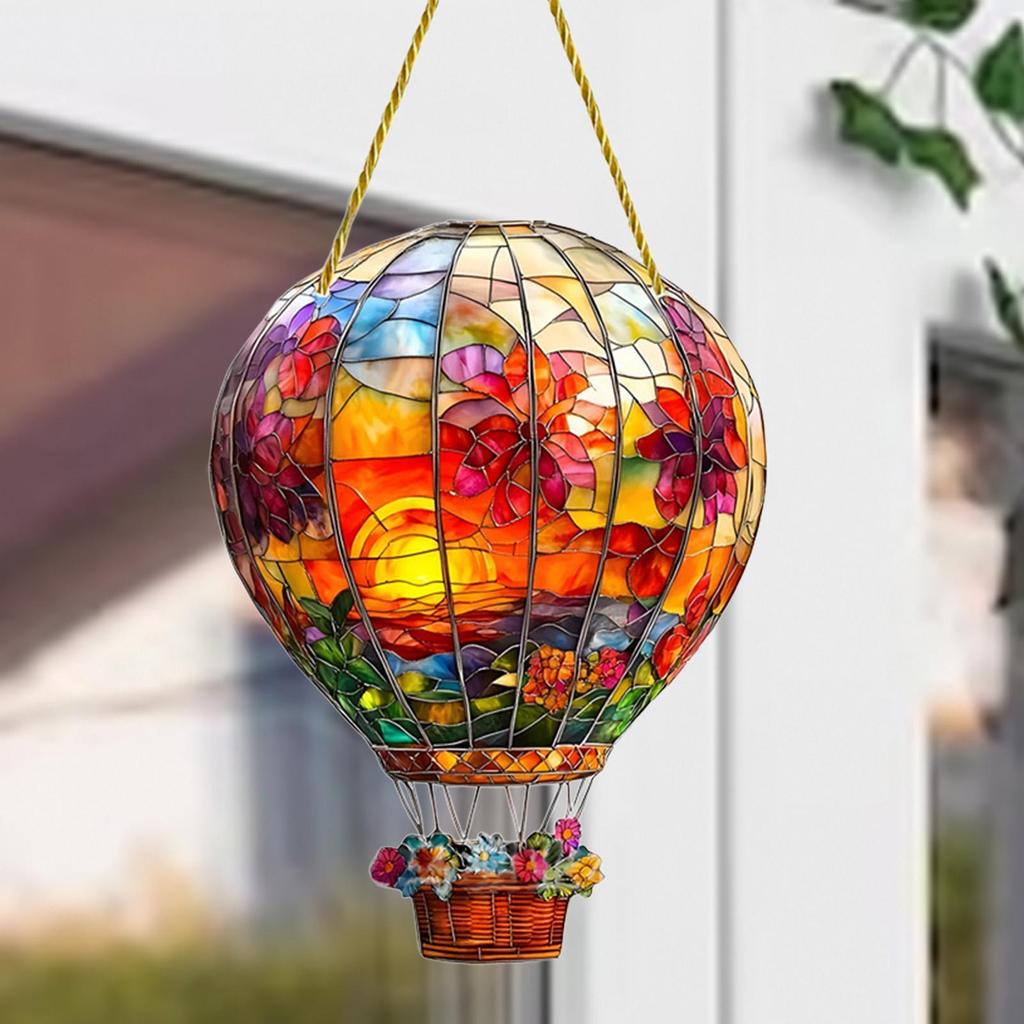 Acrylic Suncatcher Hanging Ornament Vibrant Hot Air Balloon Flat Window Decor Sign for Solar Patio Balcony