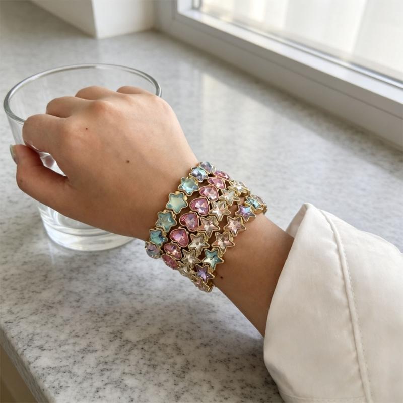 Clasp-Free Stretch Bracelet,Translucent Multicolor Details and Gold-Tone Alloy Wristband for Everyday Outfits and Parties