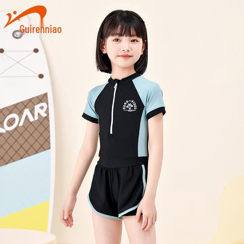 

Guirenniao Girls Sun Protection One-Piece Swimsuit Set, Quick-Drying, Medium & Large Sizes. 20 чёрный/синий