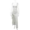 European and American style new women's dress sexy high split fork deep V-neck thin temperament suspender dress