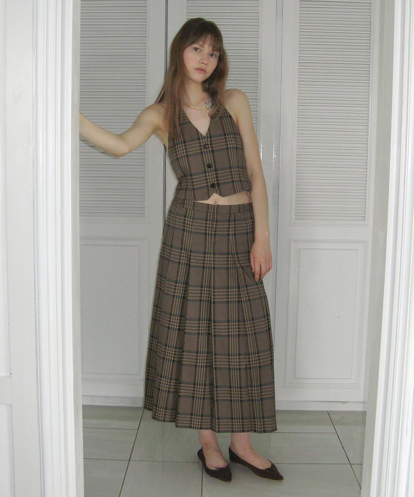 Sinun Sinoon Pleated Maxi Skirt (Check)