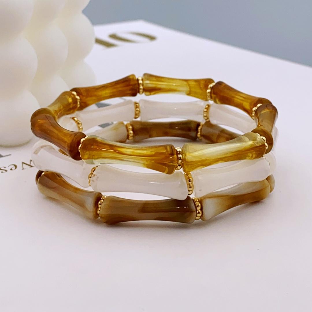 

3шт. Акриловый эластичный браслет с бусинами и разноцветными бамбуками для женщин, повседневный браслет для женщин