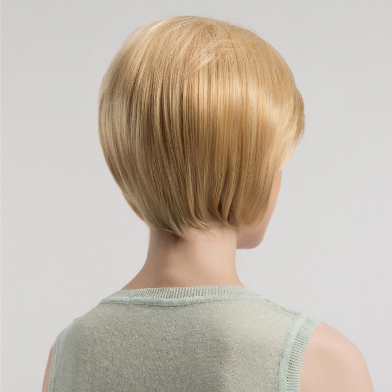 Women's Fashion Short Straight Bob Wig, Blonde Side-Swept Bangs High-Temperature Fiber Synthetic Hairpiece