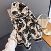 Autumn and winter new peony flower print scarf women's retro contrasting color imitation cashmere thickened warm fringed shawl
