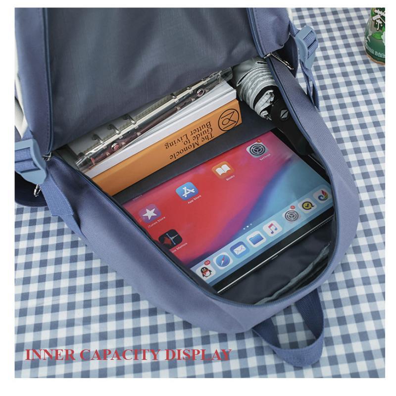 Korean Version Women's Canvas Backpack Large Capacity 4 PCS Set Middle School Rucksack Simple Wear-resistant Schoolbags with Pen Bag