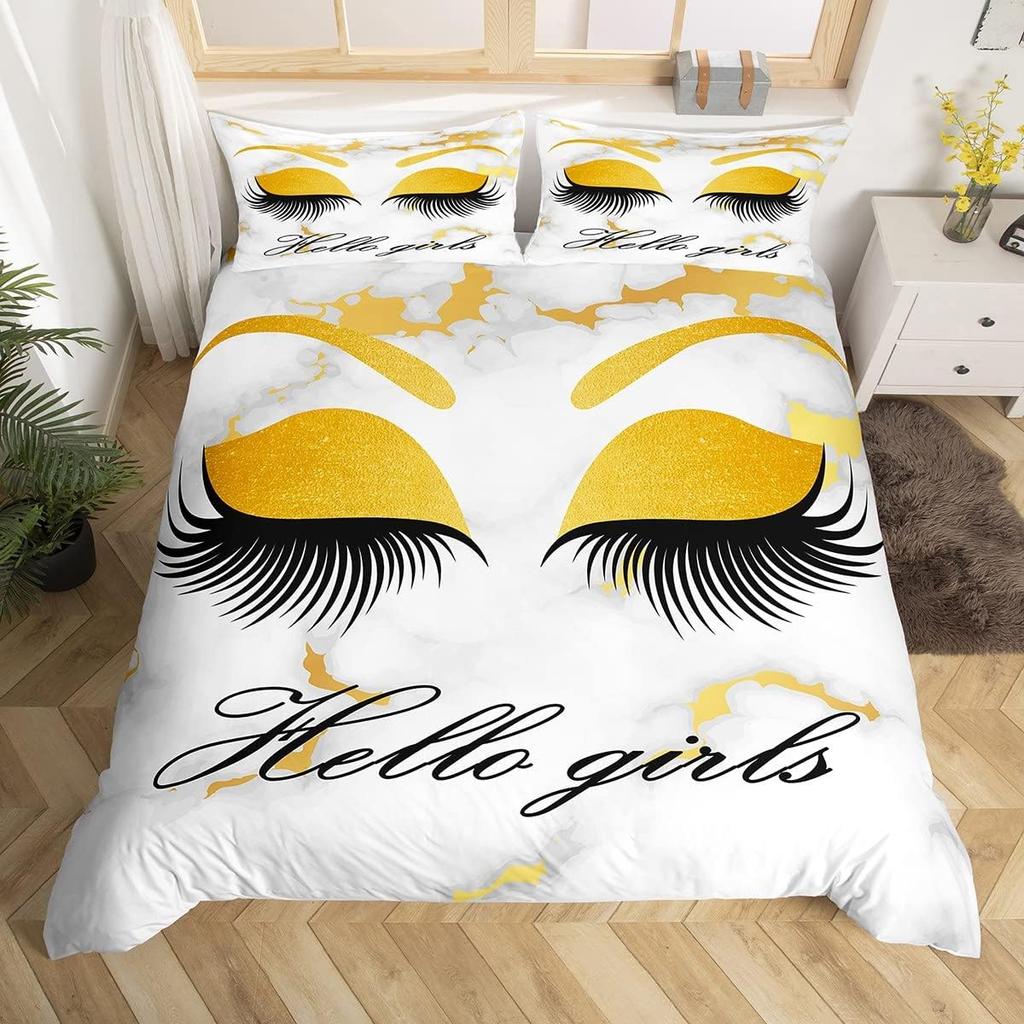 Comforter Eyelash Queen Golden Girl Lashes Bedding Set Gorgeous Priness Style Comforter For Women Girls Esthetician Gift