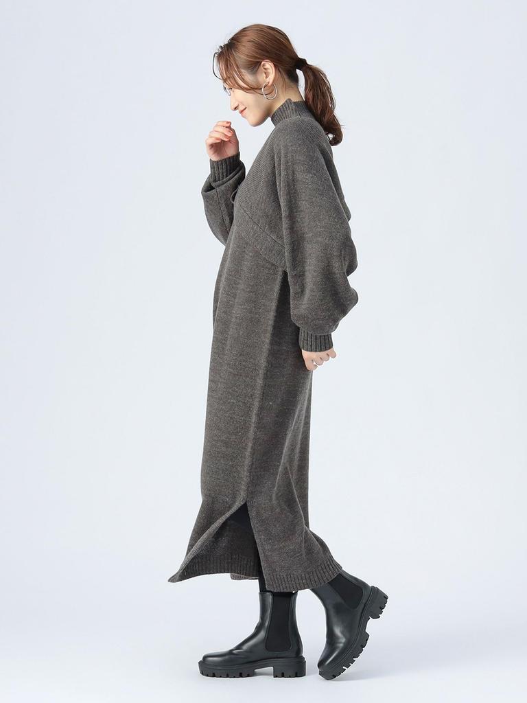 Beams Heart Layered Knit Dress Charcoal One Size (Set Item) Women's