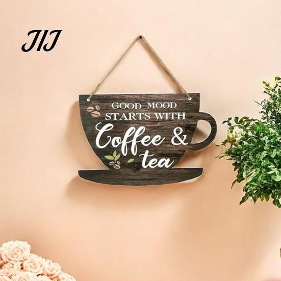 Rustic Home Wall Decor Wooden Coffee Bar Signs, Themed Hanging Sign, Cup Decorative Wood Signs for Breakfast Nook Shape & Round Plaque Farmhouse