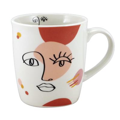 [R6755] - Porcelánový hrnek 'Arty', růžový a bílý (tvář) - 100 x 85 cm (32 cl)