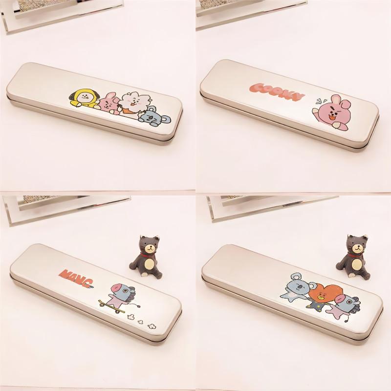 Bts Kpop Bt21 Metal Cartoon Pencil Box Shooky Chimmy Pen Study Stationery Case