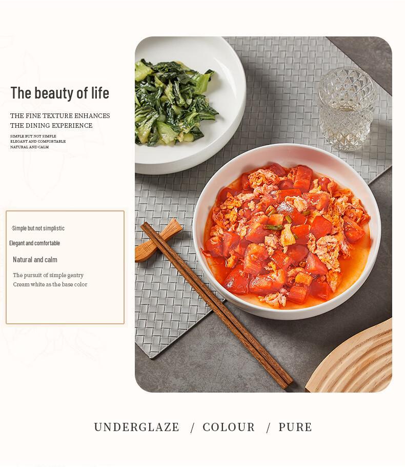 White Ceramic Deep Dish Bowl and Plate – Simple, Large Capacity for Household Tableware and Dining.