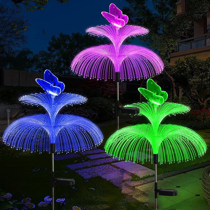 Colorful LED Solar Jellyfish Fiber Optic Garden Lights - Decorative Courtyard and Lawn String Lights