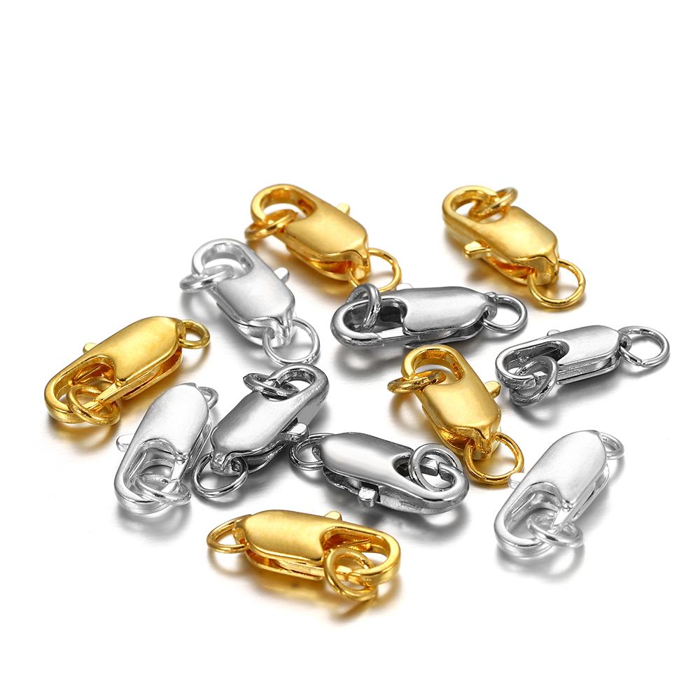30pcs/lot 12 14mm Metal Lobster Clasps Hooks With Split Open Jump Rings Connectors For DIY Jewelry Making Findings Accessories