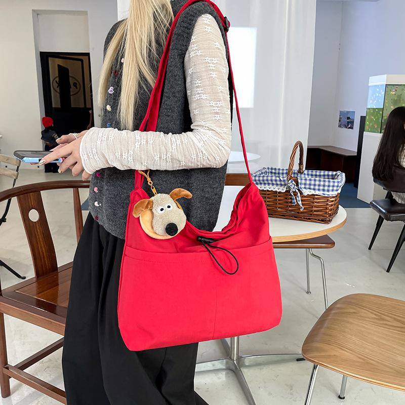 Solid Color Large Capacity Texture Tote Bag 2025 New Shoulder Bag Student Casual Fashion Ins Niche Tote Bag
