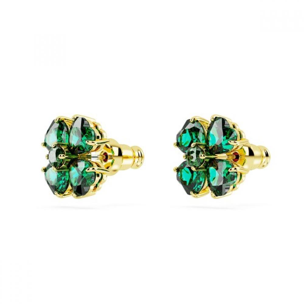 Swarovski Green Gold Tone Clover Stud Earrings 5666236