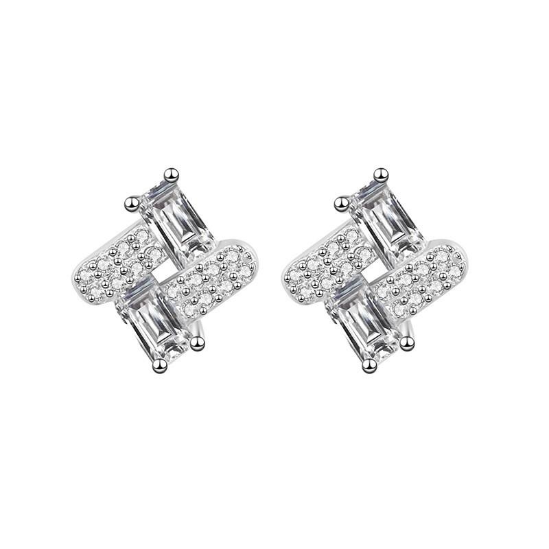 Geometric Moissanite Stud Earrings Women Sterling Long Rectangle Design Lightweight Luxury Daily Wear