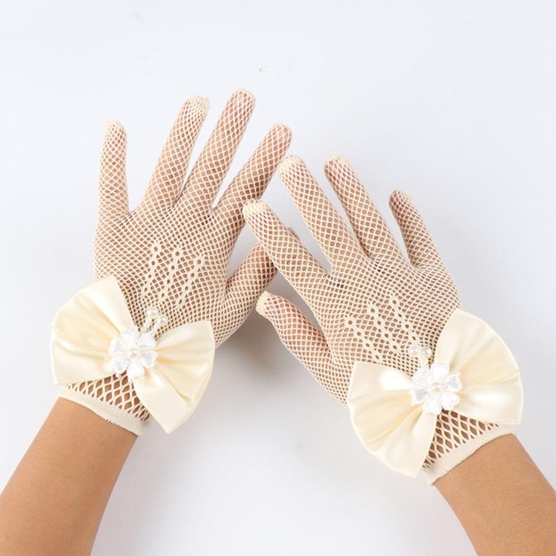 1 Paar Spitze Mädchen Formelle Handschuhe Stilvolle Bequeme Stoff Fäustlinge für Hochzeitskleider und Andere Besondere Anlässe