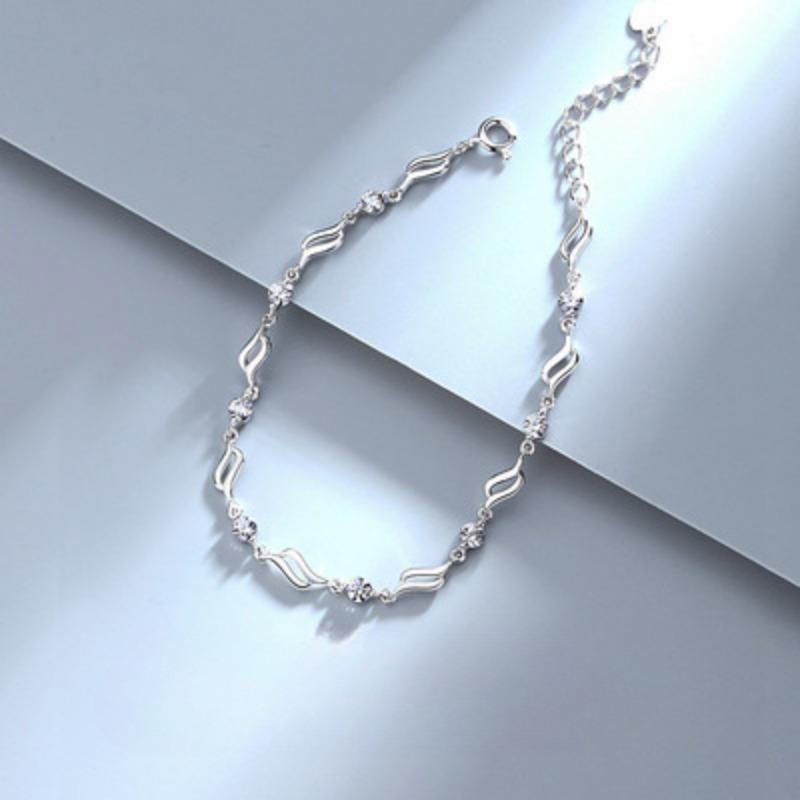 925 Silver Heart Shaped Necklace Bracelet Set for Women Vintage Korean Blue Crystal Bracelets Jewelry Set Party Jewelry