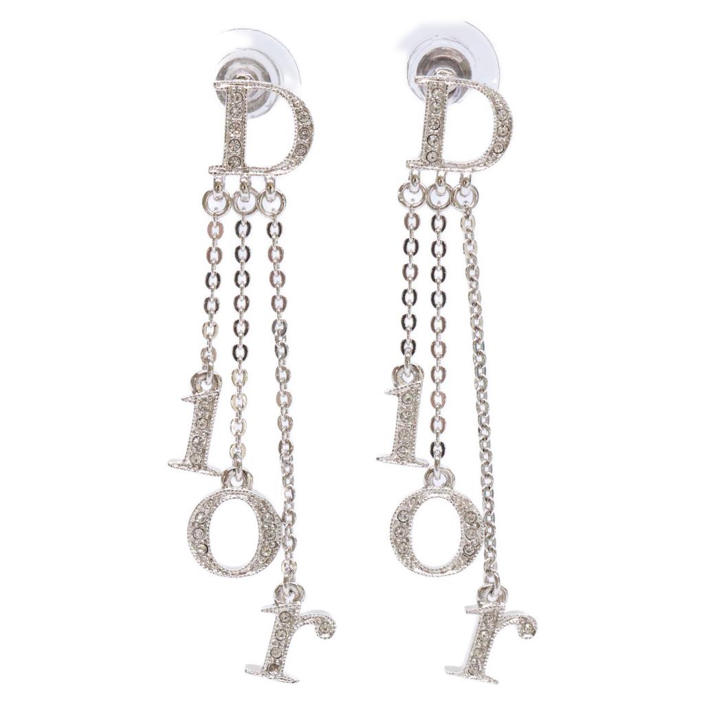 DIOR DIOR Logo Rhinestone Chain Swing earring SilverUsed