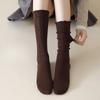 Calf Socks for Women In Autumn and Winter, Long, Hollow, Loose Lace, High, Black Ear-trimmed, Boneless Cotton Socks