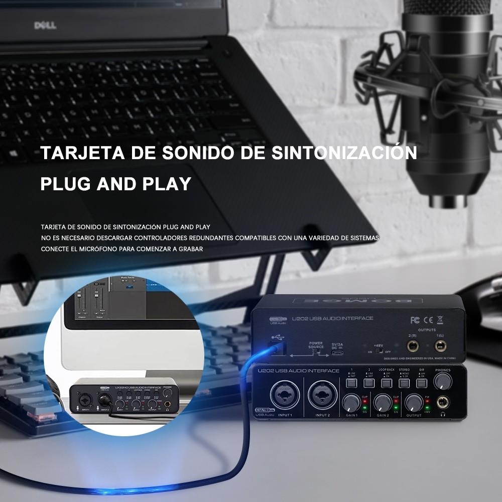 U202 USB Audio Interface with Mic Preamplifier XLR/TSR/TS Ports Professional 32-Bit/192kHz Computer Recording Streaming Device