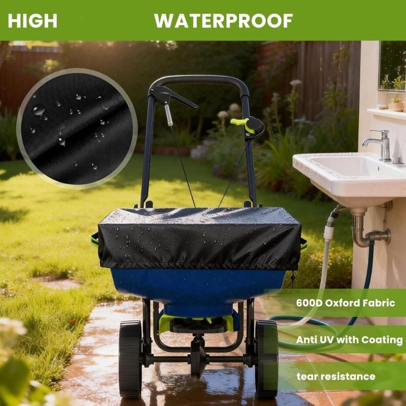 Waterproof Spreader Cover 210D/420D/600D Oxford Fabric For 85-100Lb Fertilization Salt Spreader With Reflective Handle