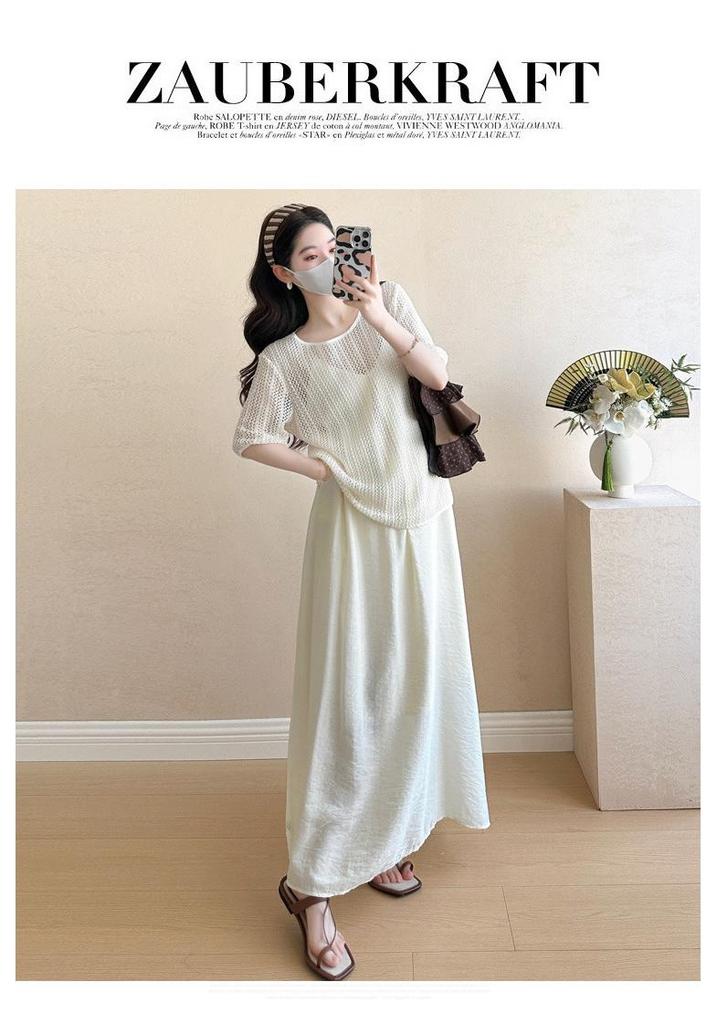 Elegant Maternity Two-Piece: Blouse Top & Camisole Dress - Summer Style 2026