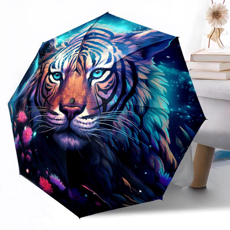 Flaming Tiger Emblem Outdoor Automatic Umbrella Retractable Design with 8-Rib Durability Lightweight Perfect Gift for Friends Family