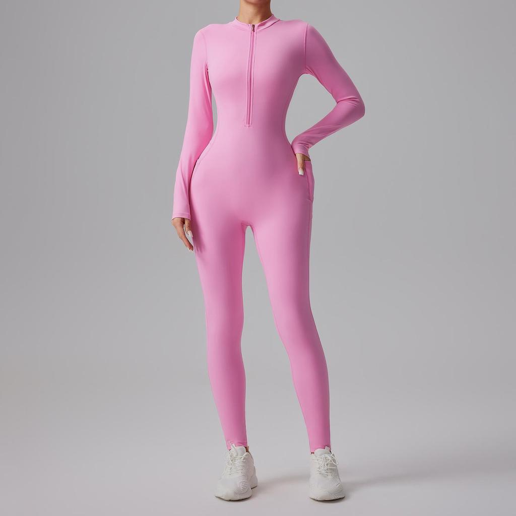 Cross-border Half-Zip Slimming Yoga Jumpsuit - Nude Feel One-Piece Dance & Fitness Wear