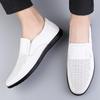 Men's Leather Casual Shoes Breathable Hollow Slip on Lazy Driving Shoes Office Fashion Shoes