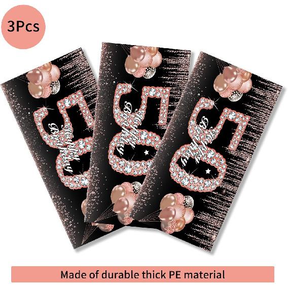 Eiurteao 3Pcs 50th Birthday Tablecloth Decorations for Women, Rose Gold Happy 50 Birthday Theme Table Cover Party Supplies, Black Rose Gold Fifty
