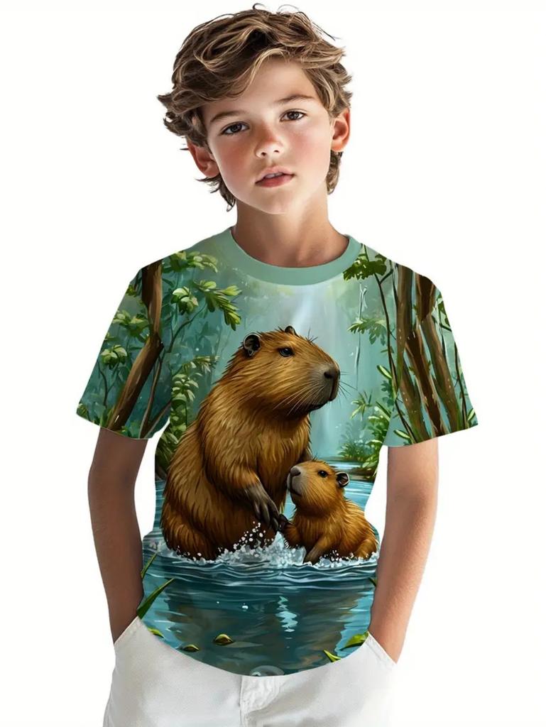 Kids' Tropical Macaw Parrots Beach Print Short Sleeve T-Shirt Summer Animal Graphic Tee